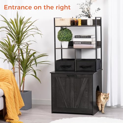 Dwanton Litter Box Enclosure with 2 Storage Shelves and 2 Drawers, 2-in-1 Hidden Cat Litter Box Enclosure Furniture with Shelf, Reversible Entrance, Washable Drawers, 50-Inch, Dark Gray