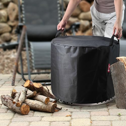 Fire Pit Cover - Waterproof 600D Heavy Duty Round Patio Fire Bowl Cover Black (Round - 50”D x 24”H)-Fits 45",46",48”,50" Firepit/Bowl Cover