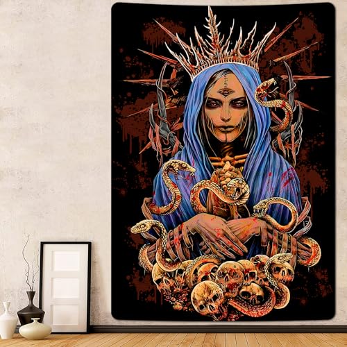 Krelymics Witch Tapestry Skull Tapestries Gothic Wizard Tapestry for Bedroom Witchy Snake Tapestry Horror Blood Tapestry Wall Hanging for Living Room(51.2 x 59.1 inches)