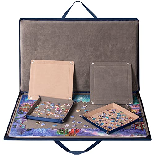 Lavievert 1000 Piece Jigsaw Puzzle Board with Padded Cover, Portable Case with 4 Sorting Trays & Detachable Board, Puzzle Caddy Storage Saver with Non-Slip Surface for Adults and Kids
