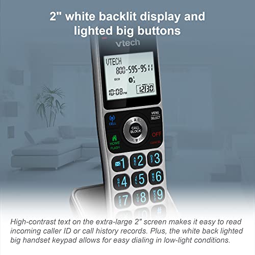 VTech VS306 DECT 6.0 Cordless Home Phone with Bluetooth, Answering System, Smart Call Blocker, Caller ID Announce, Backlit Display, Duplex Speakerphone (Silver & Black)