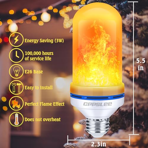 CPPSLEE LED Flame Light Bulbs, 4 Modes Flickering Light Bulbs, E26 Base Fire Flame Bulb, Halloween, Christmas Party Porch Outdoor and Indoor Home Decorations (Yellow, 1 Pack)