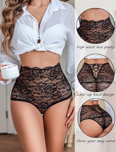 Avidlove high Waisted Underwear Strappy Ladies Panty lace Boyshort Panties Black