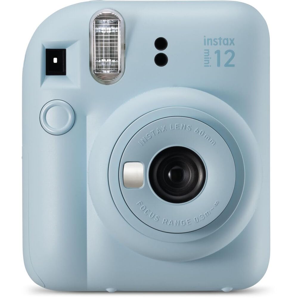 Fujifilm INSTAX MINI 12 Instant Film Holiday Camera Bundle (Pastel Blue) with Instax Mini Film (10 exposures) + Four AA Batteries & Cleaning Cloth (9 Items)