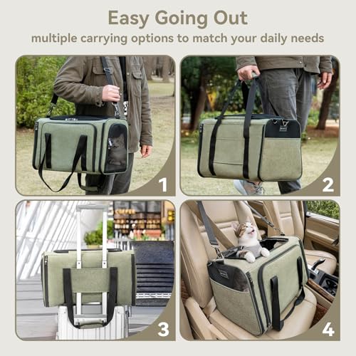 Petsfit Expandable Cat Carrier Dog Carriers,Airline Approved Soft-Sided Portable Pet Travel Washable Carrier for Kittens,Puppies,Removable Soft Plush mat and Pockets,Locking Safety Zippers