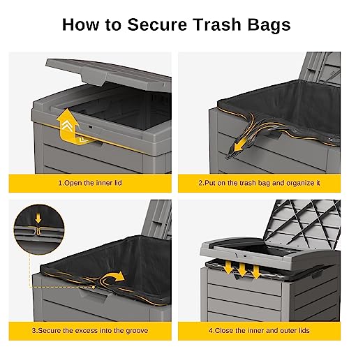 EAST OAK 38 Gallon Outdoor Trash Can, Waterproof Resin Garbage Can with Tiered Lid and Drip Tray, Outside Trash Bin for Patio, Kitchen, Backyard, Deck, Gray