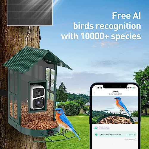 SOLIOM Bird Feeder with Camera Wireless Outdoor,Video Bird Feeder Camera with AI Identify Bird Species,Auto Record Bird Video & Notify You,5W Solar Panel,IP65 Weatherproof,Metal Case BF08(Blue)