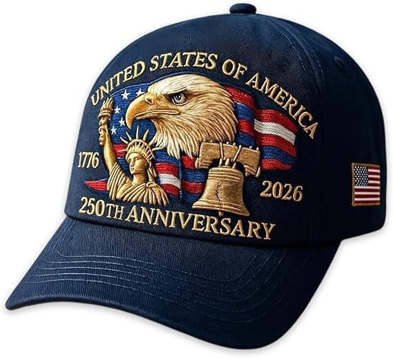 Eagle & Liberty,United States 250th Anniversary Hat,250th Anniversary USA Hat,Bald Eagle Embroidery Patriotic Baseball Cap (A)