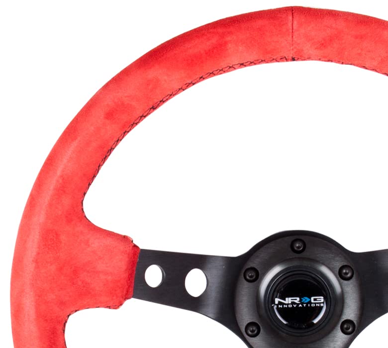 NRG Innovations NRG-RST-006S-RR NRG-RST-006S-RR Reinforced Steering Wheel - 350MM Sport Steering Wheel (3" Deep) Red Suede