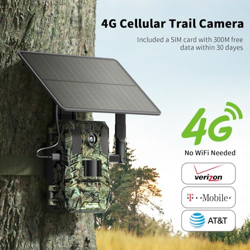 SEHMUA Cellular Trail Cameras 2.7K Live Streaming Trail Camera 4G LTE Trail Cellular Camera Gen 3rd Solar Trail Camera Game Camera Remote Phone Access Playback Motion Activated 0.2s Trigger Time Green