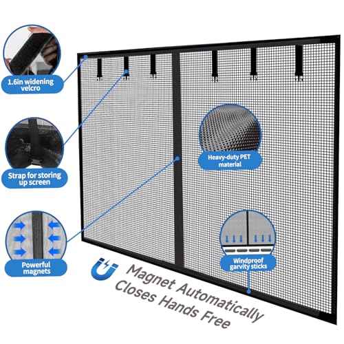 LONGEAS Garage Door Screen 2 Car 16x7ft Magnetic Closure Heavy Duty Weighted Bottom Garage Screen Door,Upgraded PET Mesh Stronger Than Fiberglass and Polyester,Hands Free,Keep Pesky Animals Out