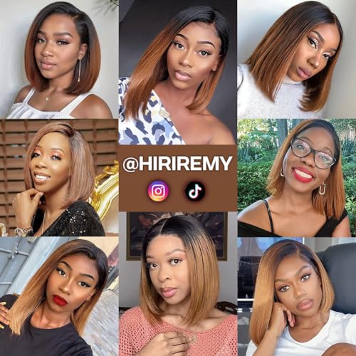 HIRIREMY 16 Inch Ombre Highlight Curly Bob Wig Human Hair For Black Women Wear And Go Glueless 13x4 HD Honey Blonde Highlight Deep Wave Lace Front Wigs Human Hair Pre Plucked Wet And Wavy 4/27