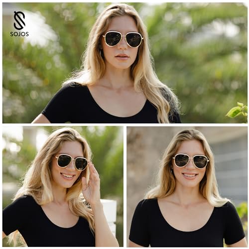 SOJOS Retro Trendy Aviator Sunglasses Women Men 90s Vintage Glasses Stylish Sunglasses SJ1216,(Gold/Brown/Brown)