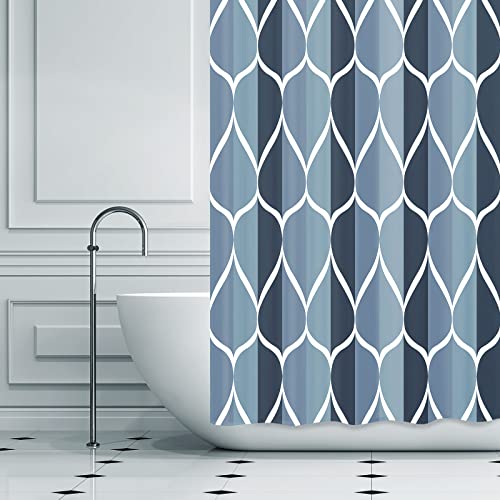 Gelbchu Ombre Aegean Blue Fabric Shower Curtain, Waterproof Design and Polyester, Quick-Drying, Weighted Hem, Shower Curtains Set for Bathroom W 72 x H 72, Machine Washable with 12 Hooks