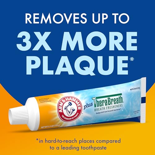 ARM & HAMMER Toothpaste Plus TheraBreath Breath Fresheners, Invigorating ICY Mint Flavor, Whitening Anticavity Fluoride Toothpaste for Bad Breath, 5.5 Oz (Pack of 2)