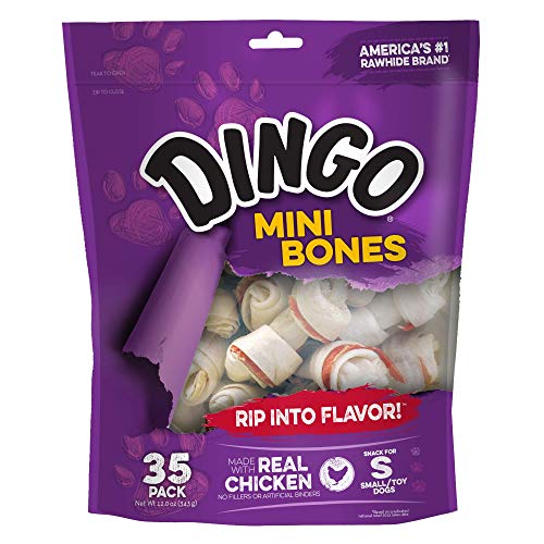 Dingo 95014 Mini Bones, Rawhide For Small/Toy Dogs, Red,14-Count