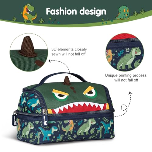 NOHOO Kids Lunch Bag, Insulated lunch bag Cooler Reusable Bilayer Lunch box tote for Women, Girls, Men, Boys, Schools, Offices, Work, Travel, Picnic,Party(Dinosaurs)