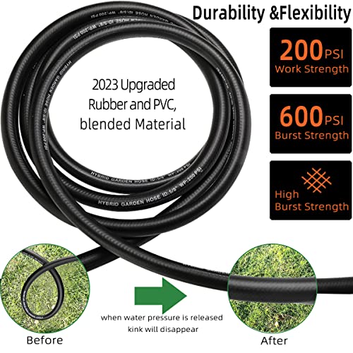 50 ft Hybrid Garden Hose - 2024 Upgraded Ultra Durable& Weatherproof Outdoor Garden Yard Water Hose - 720 PSI Crush/Solid Brass Fittings, No-Kink Non-Expandable Garden Hoses