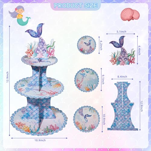 3 Tier Mermaid Cupcake Stand Birthday Party Decorations Under The Sea Mermaid Theme Baby Shower Birthday Favors Mermaids Baby Shower Cake Holder for Girls