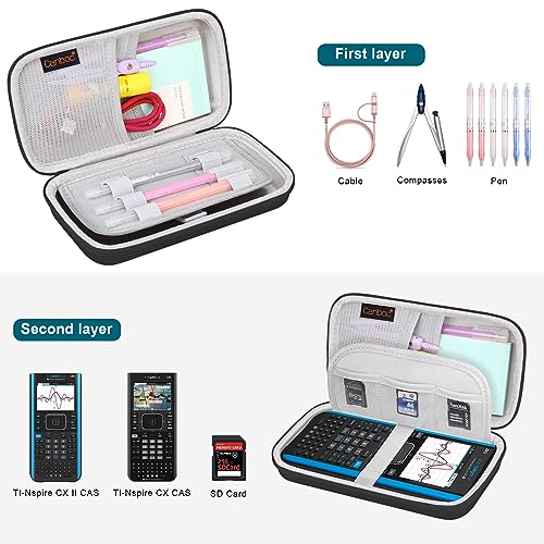 Canboc Case for Texas Instruments TI-Nspire CX II CAS/TI-Nspire CX II/TI-Nspire CX CAS Color Graphing Calculator, Mesh Bag fit Cables, Manual, Other Accessories, Black