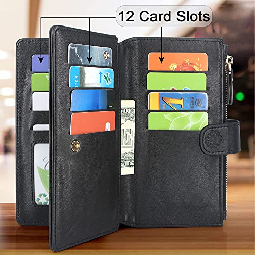 Harryshell Detachable Magnetic Zipper Wallet Leather Case Cash Pocket with Card Slots Holder Wrist Strap for iPhone 11 6.1 inch 2019 Floral Flower (Black)