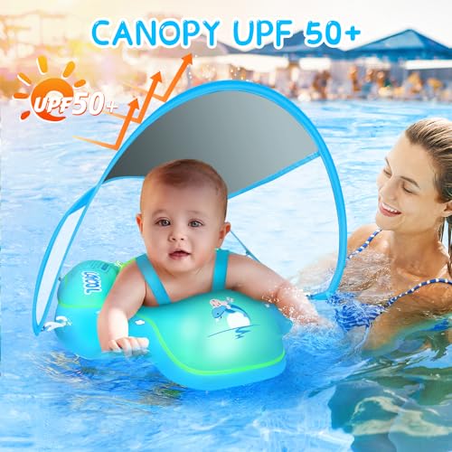 LAYCOL Baby Swimming Float with UPF50+ Sun Canopy Baby Floats for Pool No Flip Overbaby Pool for Baby Age of 3-36 Months (Deepblue, L)