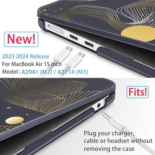 Mektron Designed for 2024/2023 MacBook Air 15 INCH M3 A3114 /M2 A2941 Case, Printed Plastic Hard Shell Cover with 15.3" Liquid Retina Display Touch ID, Glittering Butterfly