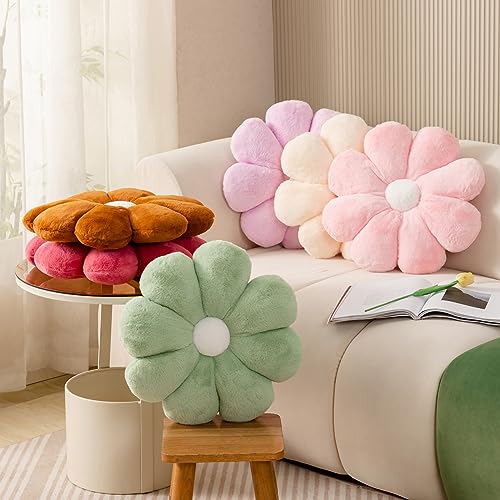 Flower Pillow Decorative Pillows Soft Daisy Pillow 17.7In Flower Shaped Pillow Floor Seating Custion for Reading, Couch and Room Dector (45CM/Beige)