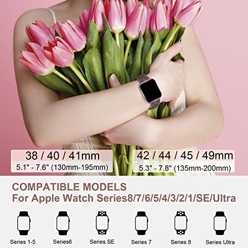 Keebowz 4 Pack Flower Engraved Silicone Band Compatible with Apple Watch Band 38mm 40mm 41mm 42mm 44mm 45mm 49mm, Women Soft Floral Strap Sport Wristbands for iWatch Series 9/8/7/6/5/4/3/2/1/SE/Ultra