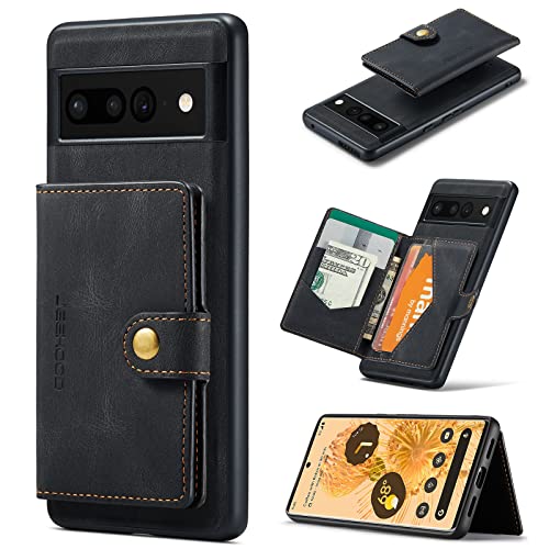 HAII for Google Pixel 7A Case PU Leather Wallet Case Detachable Magnetic Back Card Pockets Shockproof Protective Cover for Google Pixel 7A 2023 (Black)