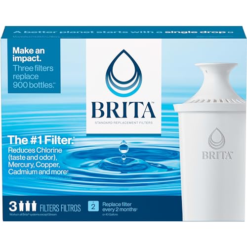 Brita Plus Water Filter, BPA-Free, High-Density Replacement Filter for Pitchers and Dispensers, Reduces 2x Contaminants*, Lasts Two Months or 40 Gallons, Includes 3 Filters