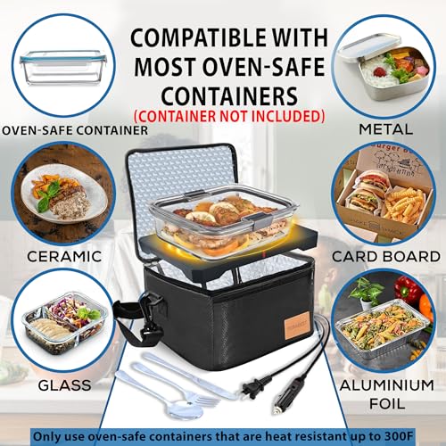 FORABEST Portable Microwave Food Warmer – Fast 80W Mini Microwave Heating Lunch Box, Universal 12,24,110,220V Portable Food Warmer Lunch Box - 144oz Calentador De Comida Portatil for Work, Travel