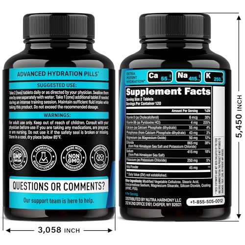 Electrolytes - Electrolyte Tablets with Magnesium, Sodium, Potassium, Chloride, Vitamins D3 & B6, Kelp Powder - Salt Pills - Made in USA - Oral Tablets as Capsules - Vegan & Keto Friendly - 240 Tabs