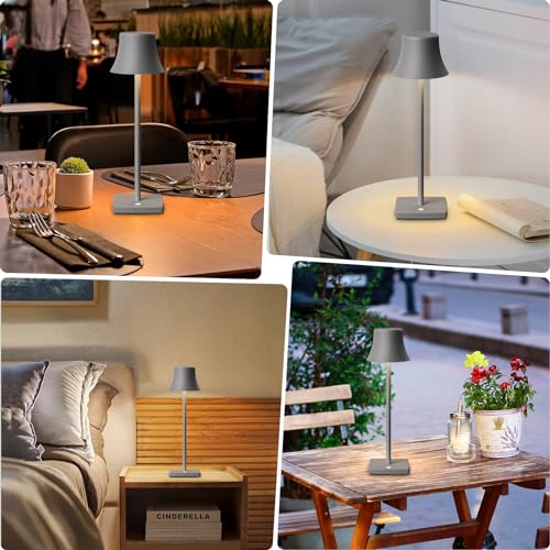 YIBEN Cordless Table Lamp, Rechargeable LED Battery 5000mAh USB Portable Powered Desk Lamp 3 Levels Brightness Light for Restaurants Bedroom Outdoor (2Pack Ferrous Gray)