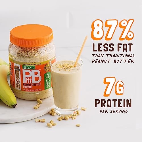 PBfit All-Natural Organic Peanut Butter Powder, Powdered Peanut Spread from Real Roasted Pressed Peanuts, 7g of Protein 7% DV, 30 Ounce (Pack of 1)