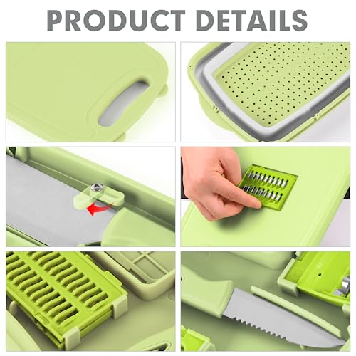 Camping Cutting Board, HI NINGER Collapsible Chopping Board with Colander, 9-In-1 Multi Chopping Board Kitchen Vegetable Washing Basket for Camping,Camping Gifts Camping Accessories for RV Campers