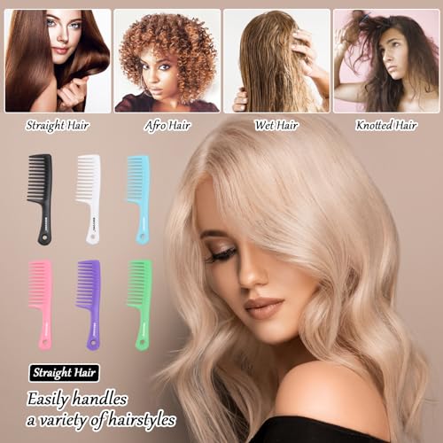 BEAYUNG 2 PCS Large Wide Tooth Comb, Shower Combs for Women, Curly Hair Brush, Detangling Comb, Hair Styling Comb, Hairdressing Tool (1Purple,1Blue)