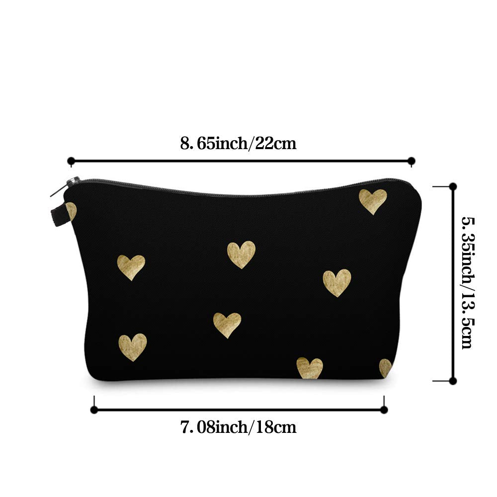 Cute Travel Makeup Bag Cosmetic Bag Small Pouch Gift for Women (Golden Heart)