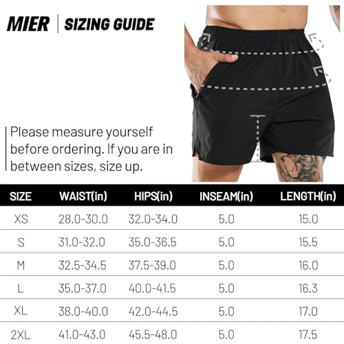 MIER Men's 2 Pack Athletic Shorts 5 Inch Lightweight Runing Workout Gym Shorts with Zipper Pockets, Black/Black, XS