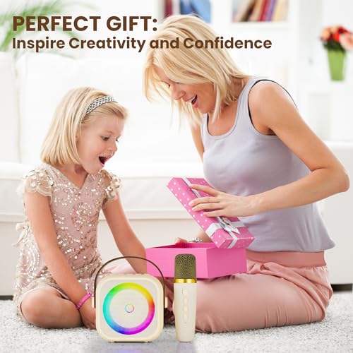 Karaoke Machine for Kids, Karaoke Gifts for Girls Ages 4, 5, 6, 7, 8, 9, 10, 12 +Year Old Birthday Party, 4-12 Years Old Christmas Toys Gift for Girls (Beige)