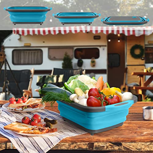 Camping Cutting Board, HI NINGER Collapsible Cutting Board with Knife Foldable Camping Dishes Sink Space Saving 2 in 1 Multifunction Storage Basket for BBQ Prep/Picnic/Camping Sink