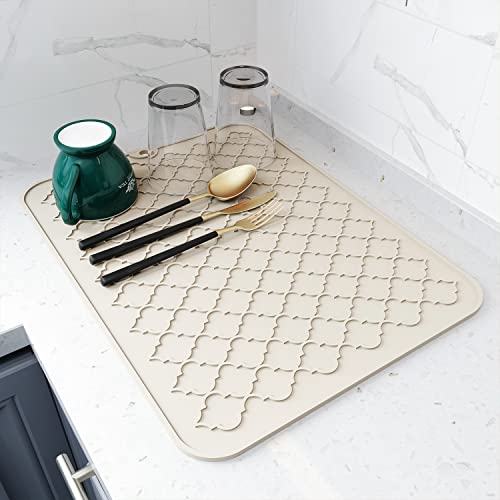 AMOAMI-Dish Drying Mats for Kitchen Counter-Silicone Dish Drying Mat-Kitchen Dish Drying Pad Heat Resistant Mat-Kitchen Gadgets Kitchen Accessories Kitchen Small Appliances (12" x 16, BEIGE)