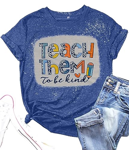 MOUSYA Teacher Shirt for Women Teach Them to Be Kind Shirt Funny Letter Print Colorful Leopard Pattern Teacher Life Shirt