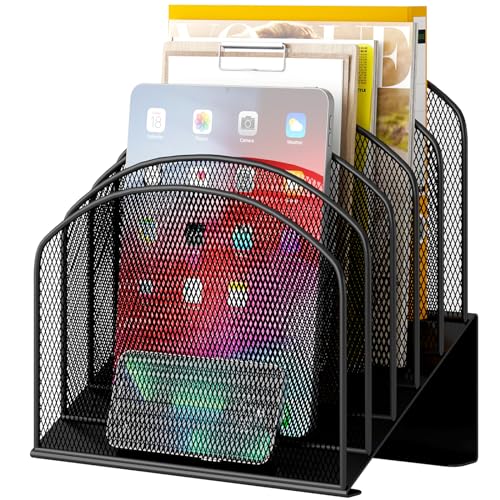 VETUZA Desk File Organizer, Metal Mesh Vertical Desktop File Folder Holder for Office & School & Home, 1 Pack