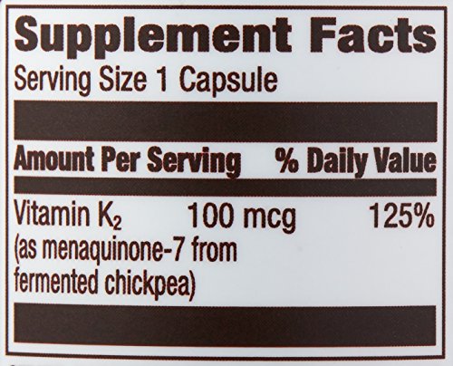 Amazon Elements Vitamin K2 100 mcg, Vegan, 65 Capsules, 2 month supply (Packaging may vary)