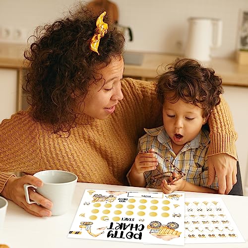 Construction Truck Potty Training Chart, Construction Potty Training Sticker Chart for Toddlers Boys Girls, Behavior Reward Chart(Includes 10 Potty Training Chart, 1 Instruction, 216 Stickers) - a01