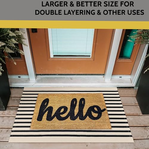 KILOCOCO Beige Striped Rug 2.3'x3.6' Indoor Outdoor Rugs Front Door Mat Hand Woven Cotton Washable Striped Layered Doormats for Front Porch/Kitchen/Farmhouse/Entryway/Patio