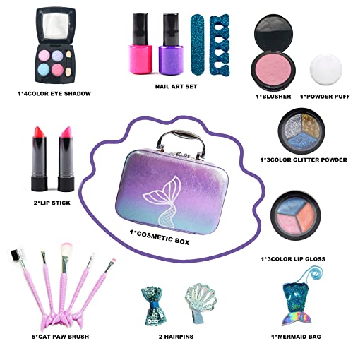 Kids Makeup Set for Girls - Non Toxic Washable Mermaid Makeup, Toys for Girls 5-7, 8-12， Mermaid Toys for Girls, Real Make Up for Little Girl，Party Gifts for Halloween Christmas Birthday