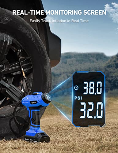 AstroAI Cordless Tire Inflator Air Compressor 20V Rechargeable Battery Powered 160PSI Portable Air Pump with 12V Car Power Adapter Digital Pressure Gauge for Cars Motorcycles JY16P160-18（C2）Blue