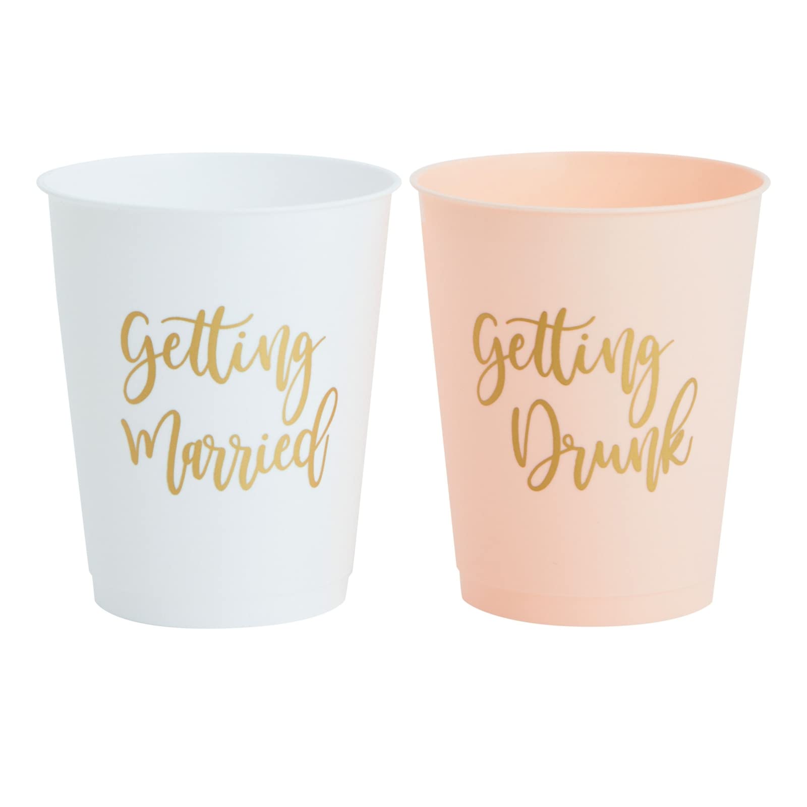 Sparkle and Bash 15 Pack Reusable Bachelorette Party Cups, 16 Oz, Plastic Tumblers for Bridal Shower or Getting Married, White and Pink